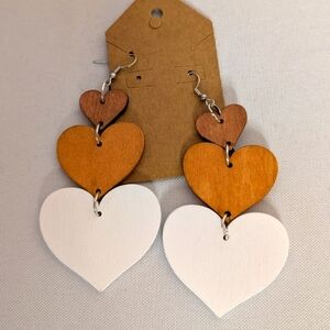 Hearts Dangle Earrings Wooden New
